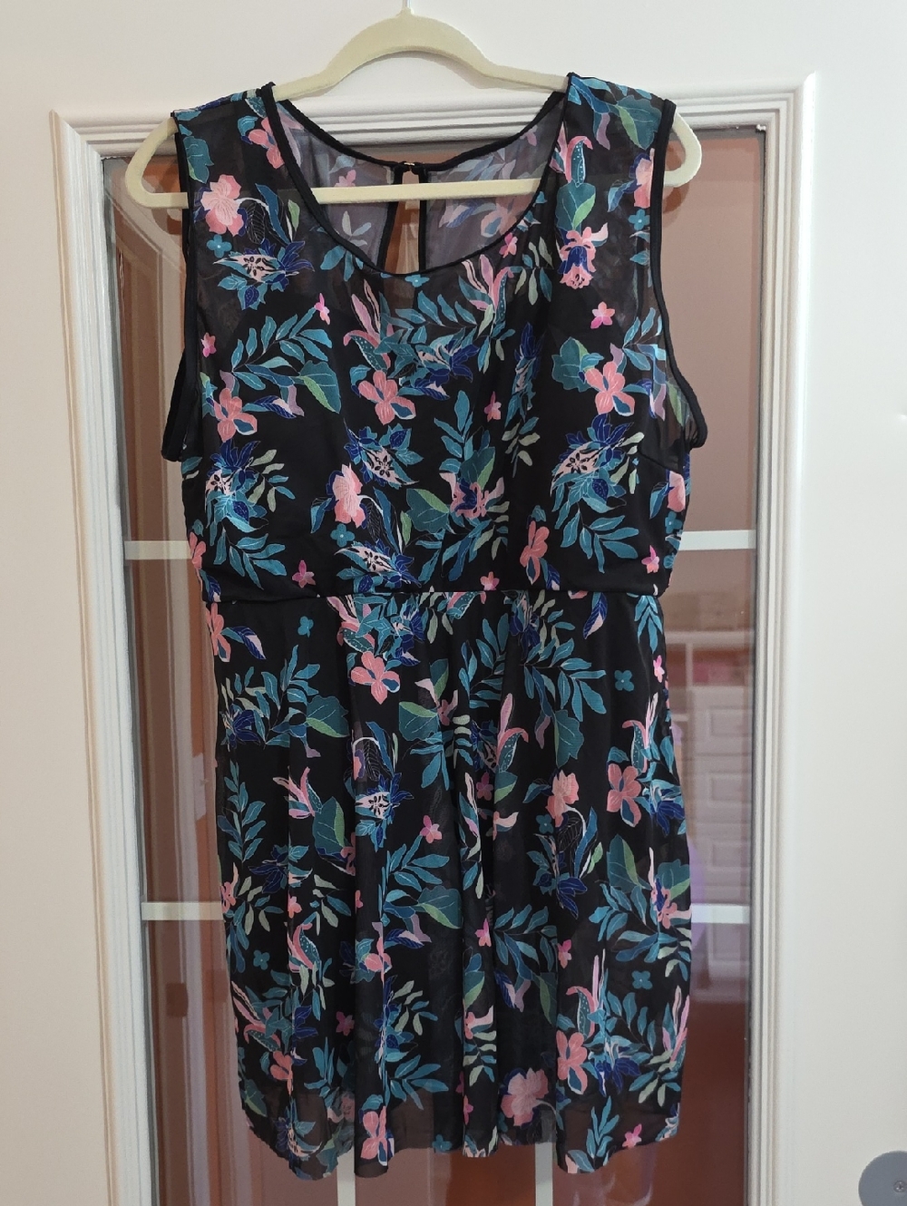 BloomChic Black Floral One-Piece Swimsuit with Pink & Teal Print